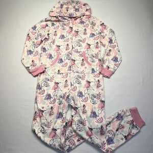 Disney Princess One Piece Pajamas 11/12 Pink Ariel Mulan Tiana Belle Hooded